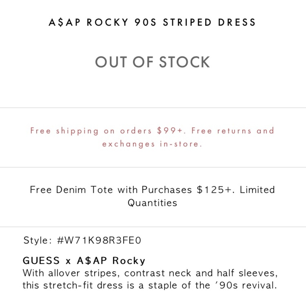 GUESS A$AP ROCKY 90S STRIPED DRESS NWT‼️ - Picture 4 of 7